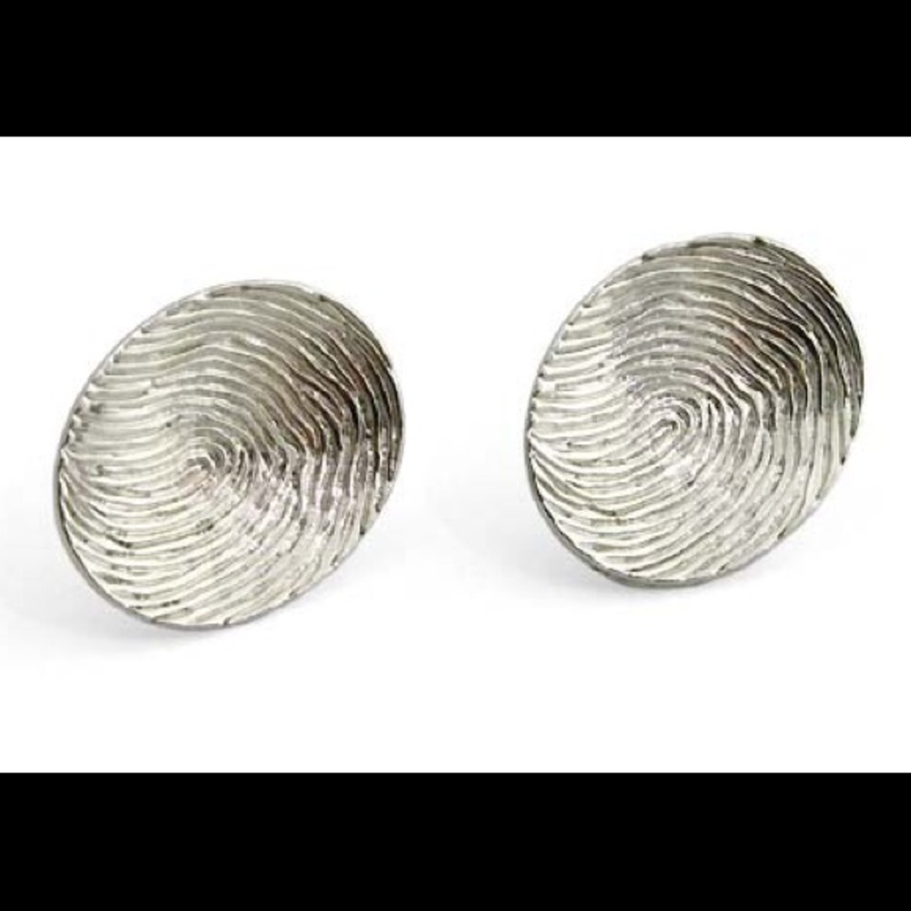 ❌SOLD❌White Gold Plated Fingerprint Stud Earrings From The Museum of Modern Art